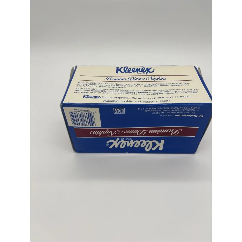 New Vintage Kleenex Dinner Napkins Flip Top‎ Box 1989 Sealed USA